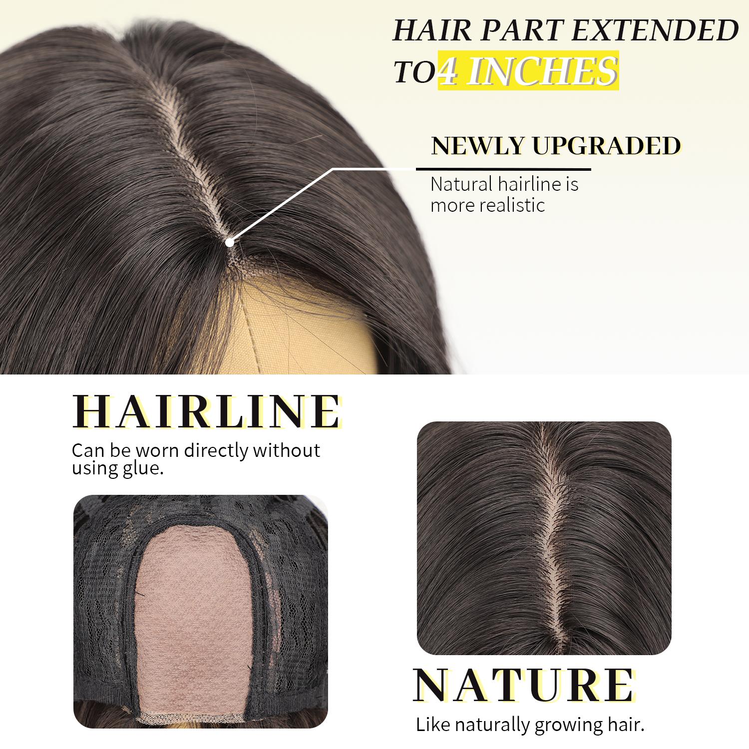 [AISI HAIR] Rich Dark Brown Silky Shine Wig for Women Long Wavy Lace Synthetic Scalp Natural Hairline Glueless Middle Part 26Inch Daily Party Use