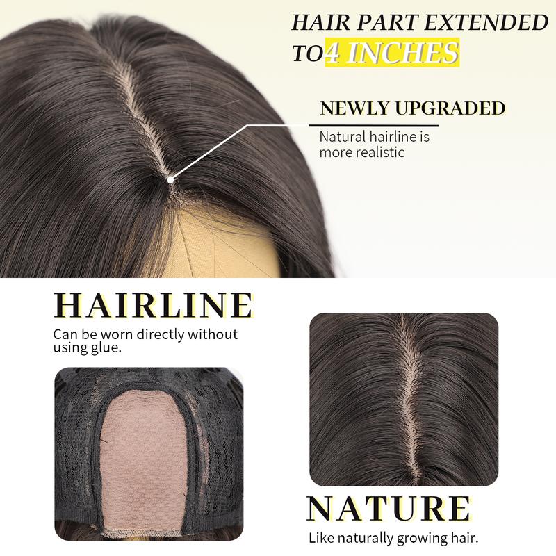 [AISI HAIR] Rich Dark Brown Silky Shine Wig for Women Long Wavy Lace Synthetic Scalp Natural Hairline Glueless Middle Part 26Inch Daily Party Use