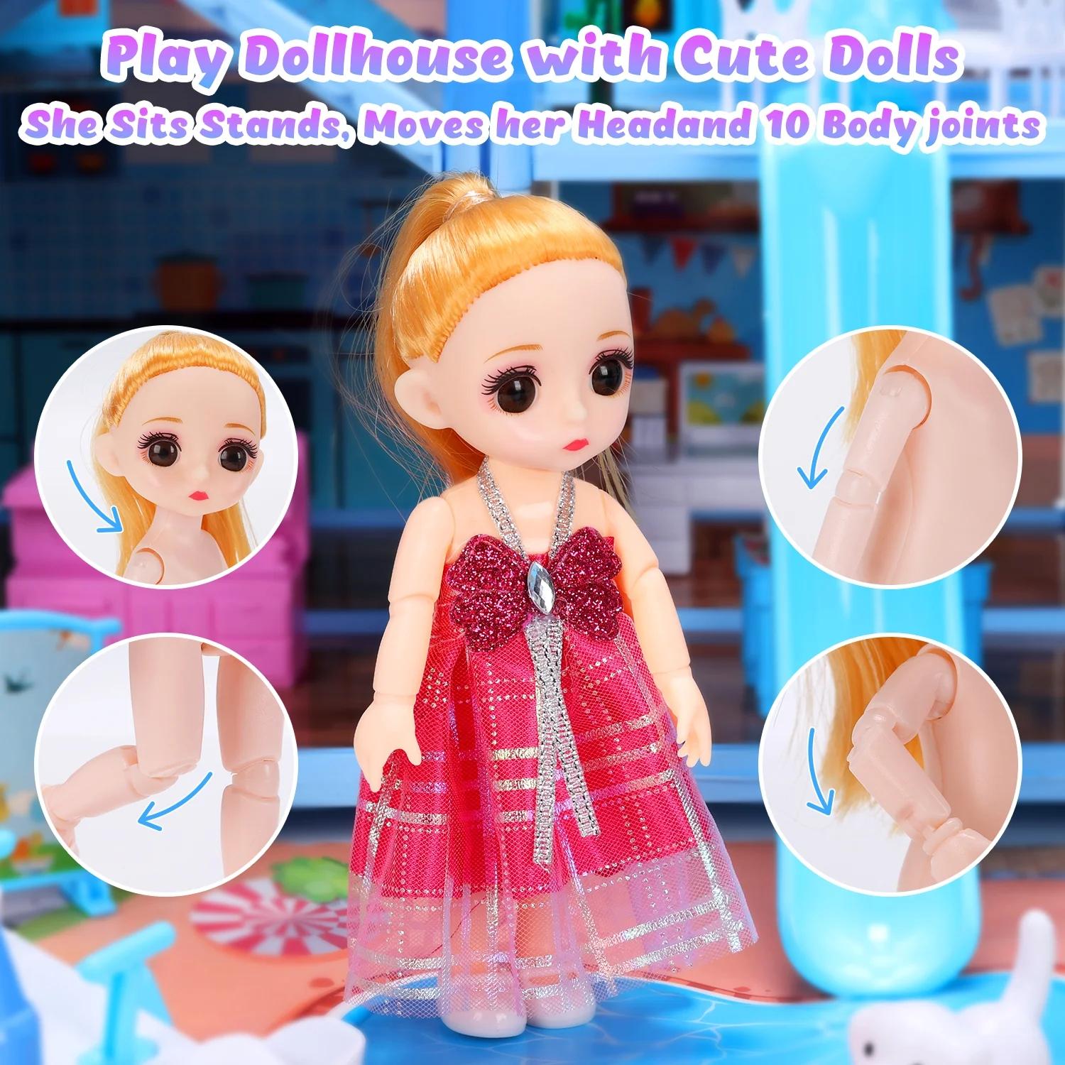 16 Rooms Huge Dollhouse, 10" x 6" x 11" Doll House , Pretend Play Toy House For Girls, House Playset, Party Doll House