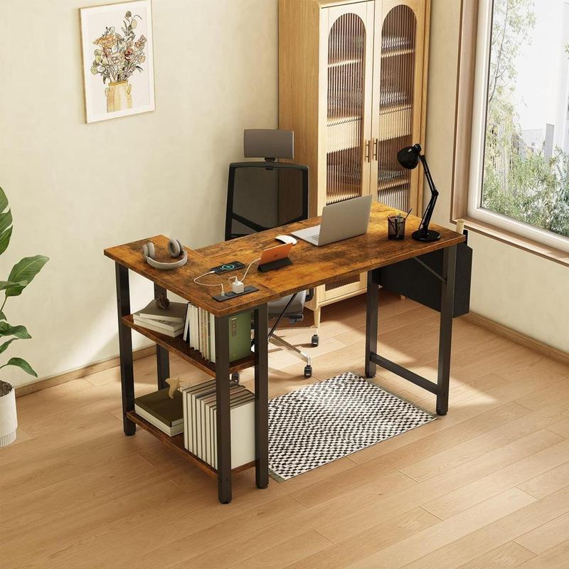 Lufeiya Small L Shaped Desk with Power Outlet Shelves, 40 Inch Reversible Corner Desk for Small Space Home Office, L-Shaped Computer Desk PC Desks with Charging Station, Rustic Brown