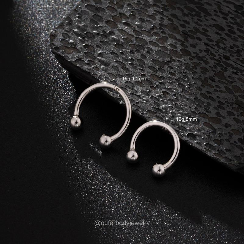 Oufer 14k Solid White Gold 16G Internally Threaded Ball End Horseshoe Septum Nose Piercing Ring -Classic Fit for Everyday Wear Inner Diameter 8mm 10mm