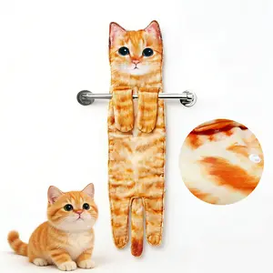 Funny Hand Towels - Cute Cat Decor Hanging Washcloths & Face Towels - Super Absorbent Soft - Housewarming Birthday for Women Cat Lovers - Orange