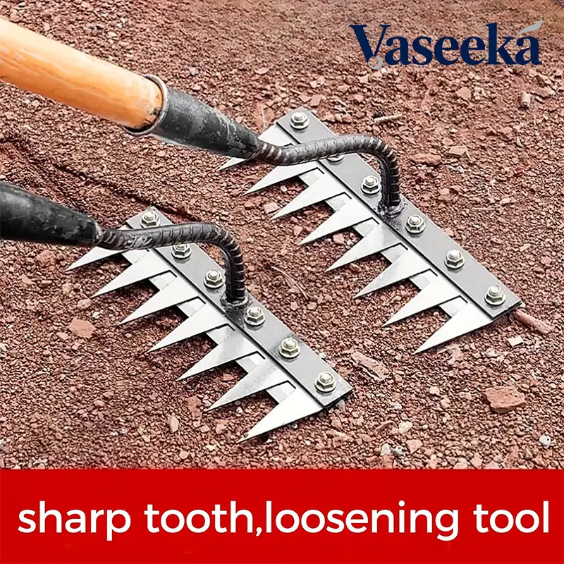 Vaseeka Heavy-Duty Metal Weeding Rake – Versatile Garden Tool, Tools and Gadgets for Core Gardening Tasks, Effective Soil Loosening, Soil Aeration, Weed Removal (Handle Excluded)