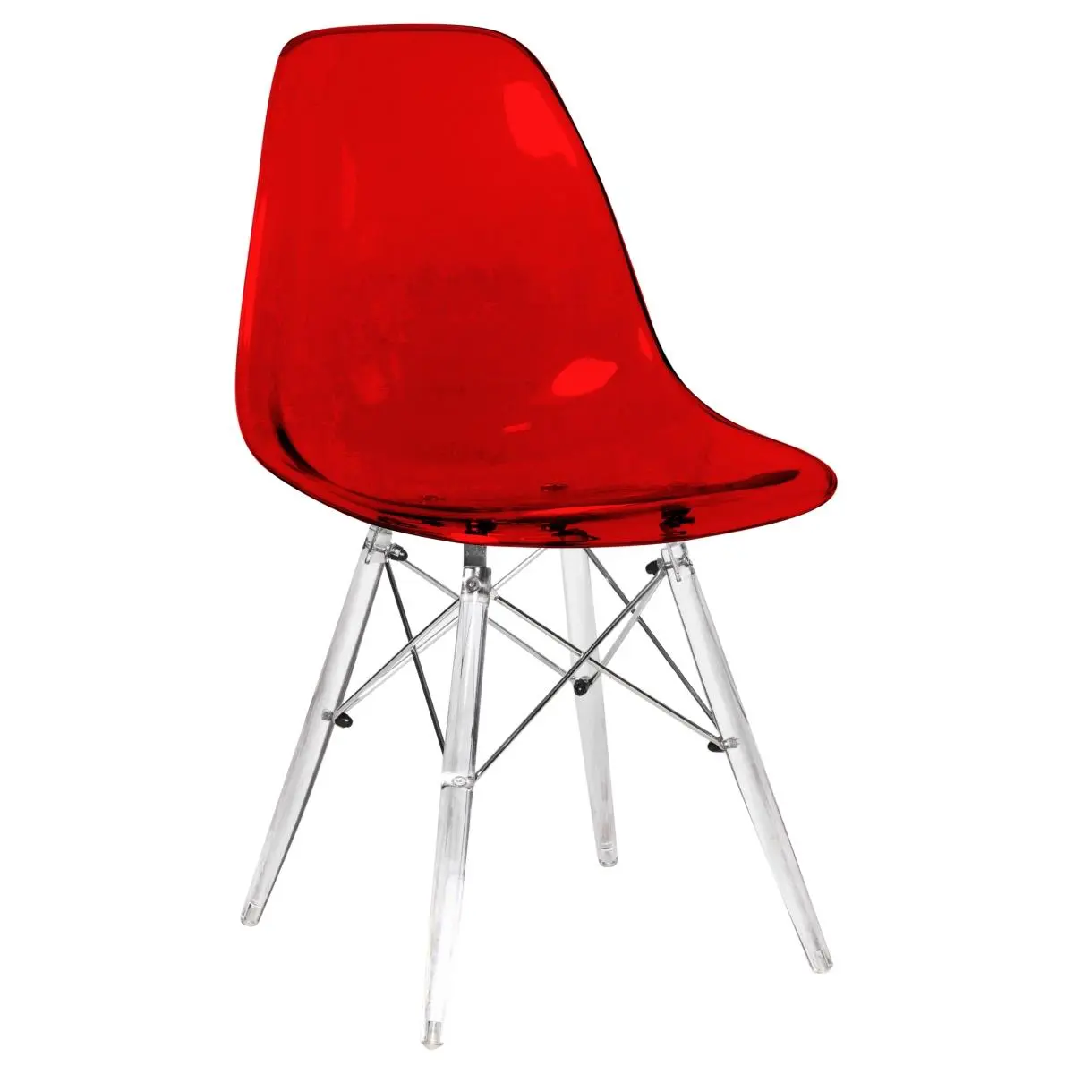 LeisureMod 32.40 in. Dover Molded Armless Legged Chair, Transparent Red Modern Accent Chair with Acrylic Base, Dual Purpose & Multi-Purpose Camping & Hiking Outdoor Furniture, Dual Purpose Chairs, Multi-Purpose Chairs