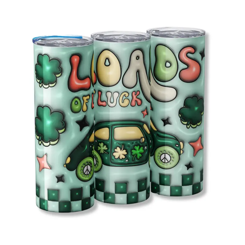 Groovy St Patricks Day Tumbler 20oz with Straw, Retro Loads Of Luck Cup Vintage Hippie Gift Her