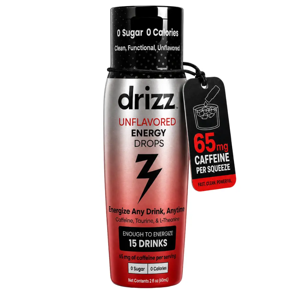 Drizz Energy Drops | Unflavored Liquid Caffeine for Water & Beyond | 65mg Green Tea Caffeine + L-Theanine, 15 Servings