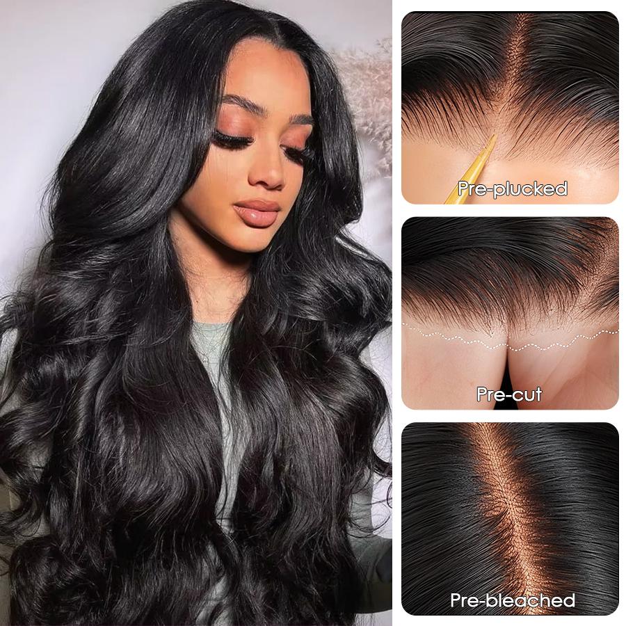Pizazz Hair 220% Density Body Wave HD Transparent 13x6 Pre Cut Lace Wigs With Drawstring Pre Plucked Lace Frontal Human Hair Wigs