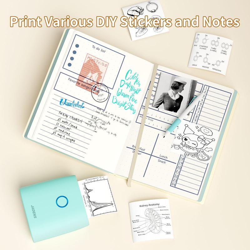 JADENS Mini Sticker Printer-2 Inch Bluetooth Thermal Pocket Printer,Inkless Portable Printer for Study Notes,Photos, Memos,Lists,Gifts,Journals Printing Machine Sticky Label,Christmas Birthday Gifts for Girls Boys