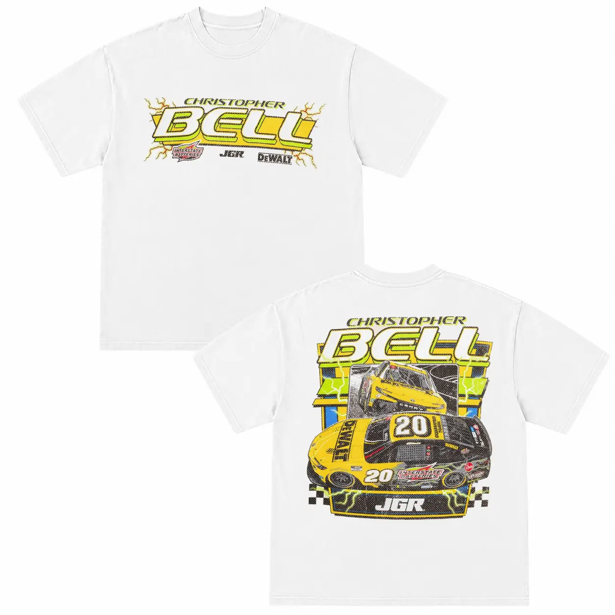 Christopher Bell 20 NASCAR Racing Graphic T-Shirt, Vintage JGR Dewalt Double Side Print Tee, Retro White Motorsport Streetwear Shirt for Men Racing Fans - Menswear & Underwear - Men's Tops - T-shirts - Men's Short-sleeve T-shirts