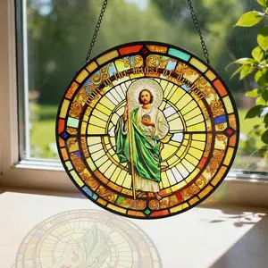 Saint Jude Stained Glass Suncatcher, Judas Thaddaeus Stained Glass Window Hanging,San Judas Tadeo Sun Catchers Glass Decor for Birthday for Women, Men, Wife, Mom and Grandma, Mother's Day Gift