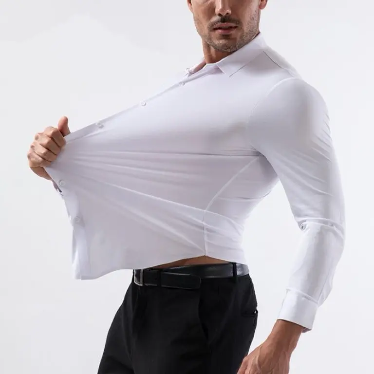 KZZ Men's Premium Collection High Stretch Business-Casual Long-Sleeved Button-Down Shirt Breathable Wrinkle-Resistant Travel Shirt