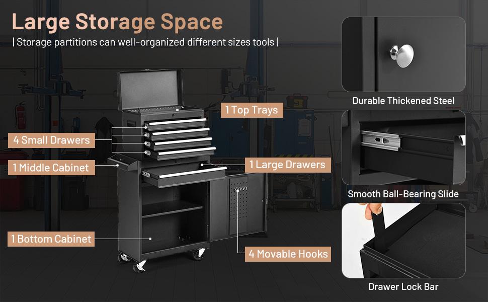 Portable 20" Tool Boxes with 3 Drawers/5-Drawers Rolling Tool Chest Cabinet with Locking System and Sliding Drawers, Heavy-Duty Cold-Rolled Steel, Large Capacity for Tool Storage, Christmas Festival Gift Black Friday Cyber Monday