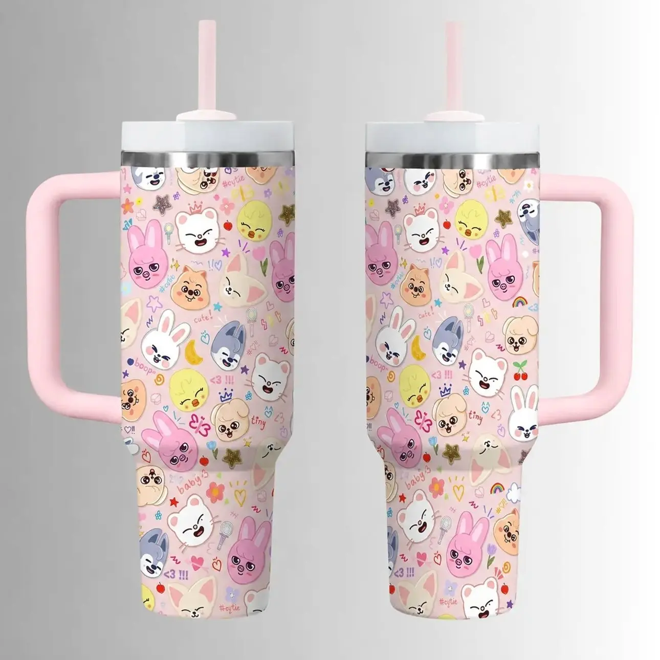 40oz/ 30oz/ 20oz Cute Animal Character 40oz Tumbler with Handle, K-Pop Fan Travel Mug, Stay Inspired Drinkware