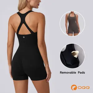 OQQfitness Womenswear Workout Jumpsuits Seamless Yoga Gym Short Bottom Rompers Sexy Racerback Overalls