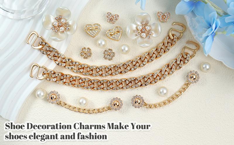 18 Pcs Bling Shoe Charms Bling Shoe Charm Accessories Kit with Crystal Rhinestone, Pearl and Flower Designs for Women's Clog Decoration Crystal Rhinestone Shoe Charm Cute Decor