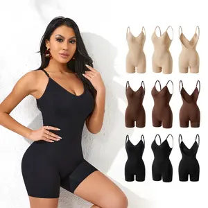 Women's Shapewear Bodysuit with Suspenders - Tummy Control Waist Cincher Butt Lifting Boxer Shorts