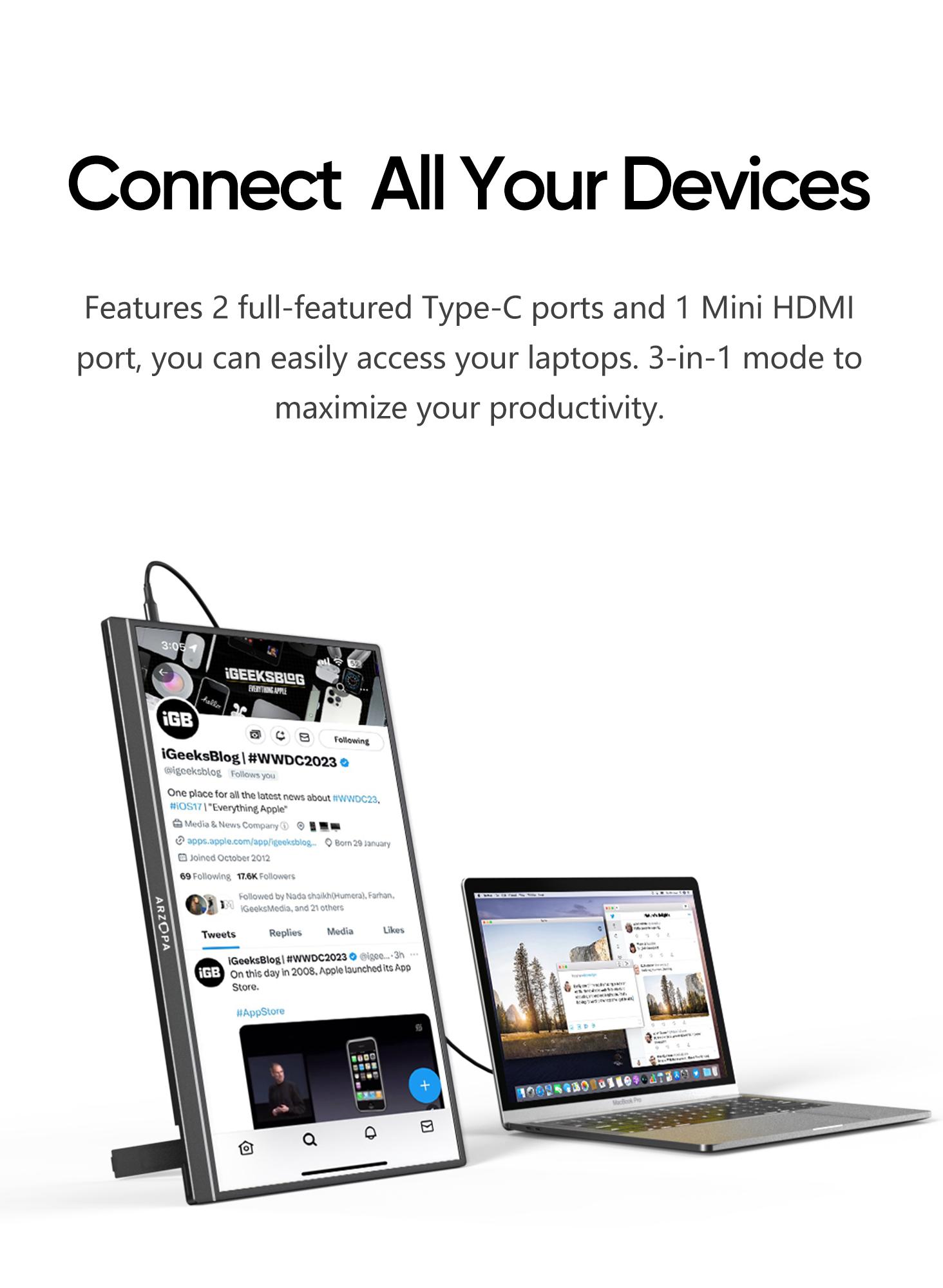 ARZOPA 17.3" Portable Monitor 1080P FHD HDR IPS Laptop Computer Monitor HDMI USB C External Screen with Dual Speakers for PC Mac Phone Xbox Switch PS5