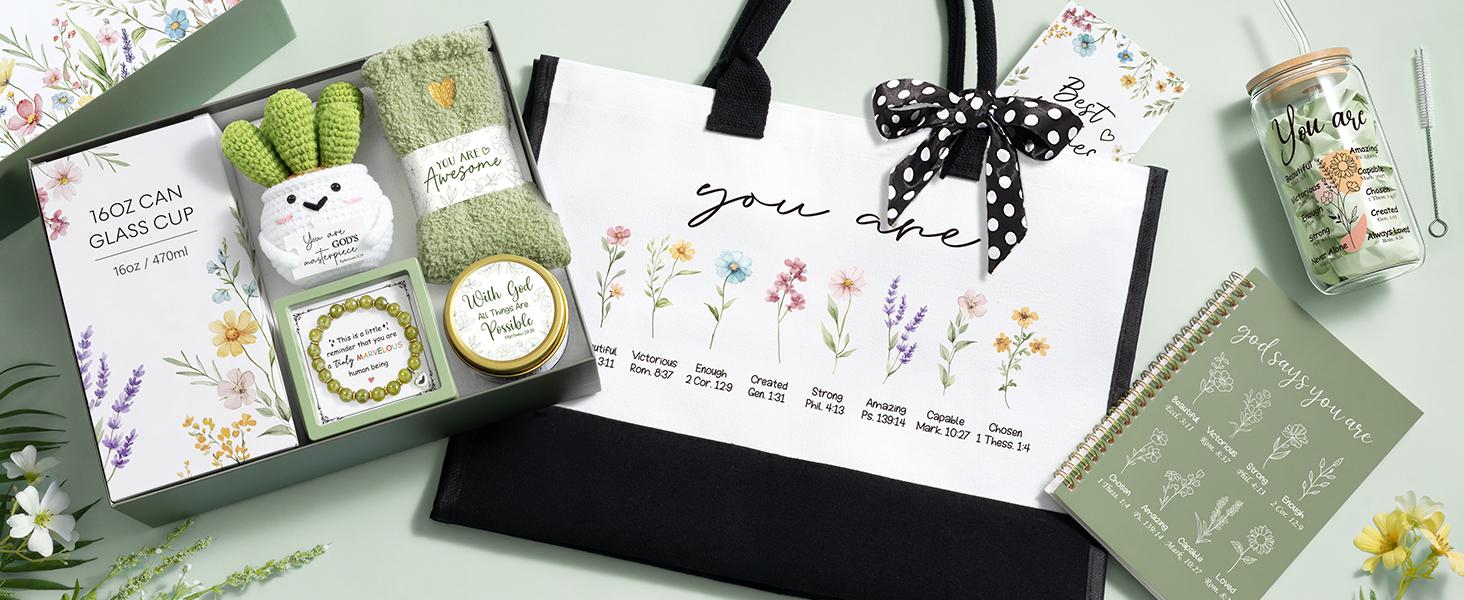 Mayicivo Easter Christian Gifts for Women, Religious Faith Gift Set with Canvas Tote Bag, Inspirational Spiritual Gifts for Mom, Sister, Wife, Grandma, Best Friend Basket Mayicivo Easter Christian Gifts for Women, Religious Faith Gift Set with Canvas Tote Bag, Inspirational Spiritual Gifts for Mom, Sister, Wife, Grandma, Best Friend Basket