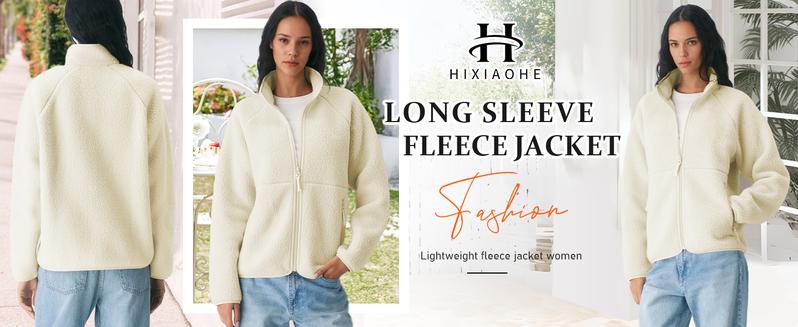Hixiaohe Womens Fleece Jacket Casual Fuzzy Long Sleeve Coats Sherpa Zipper Stand Collar Warm Outwear Fall Winter Clothes  TikTokShopBlackFriday