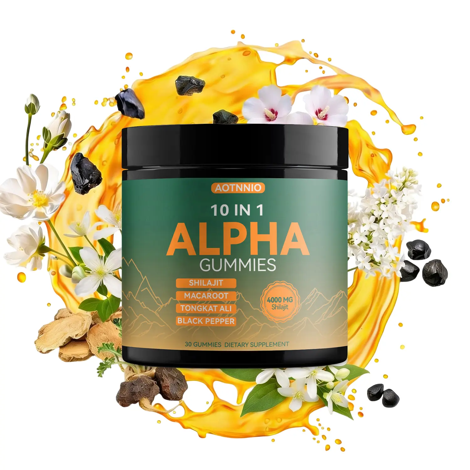 Alpha 10-in-1 Shilajit Gummies for Men | Energy, Stamina & Focus | Ashwagandha, Tongkat Ali, Maca ,Vegan| Zero Sugar| 30 Count
