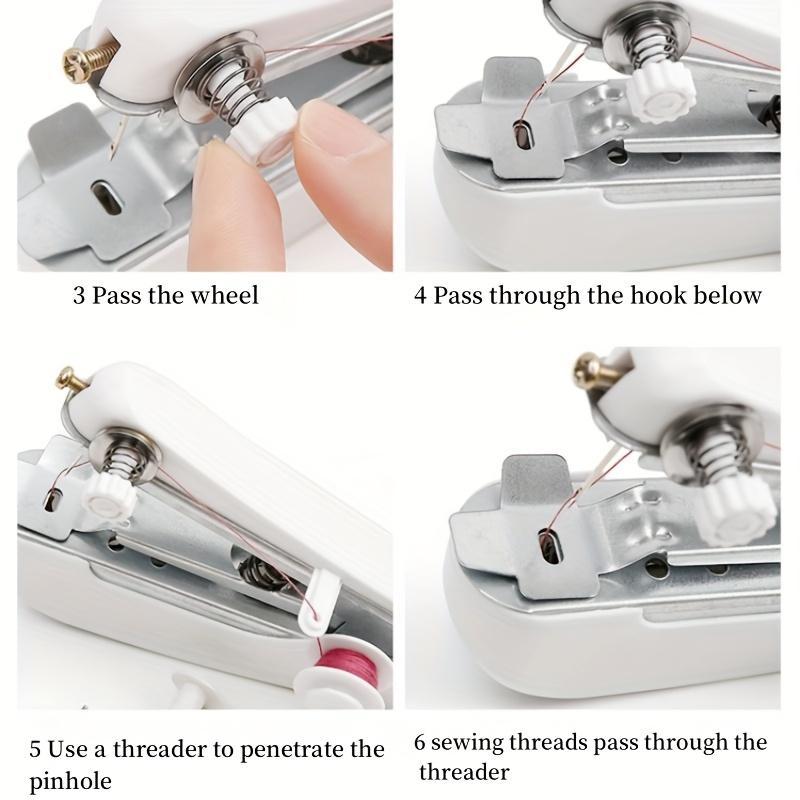 Portable Handheld Sewing Machine Set White Mini Sewing Machine with 12pcs Polyester Threads Easy Manual Stitching for Home Use