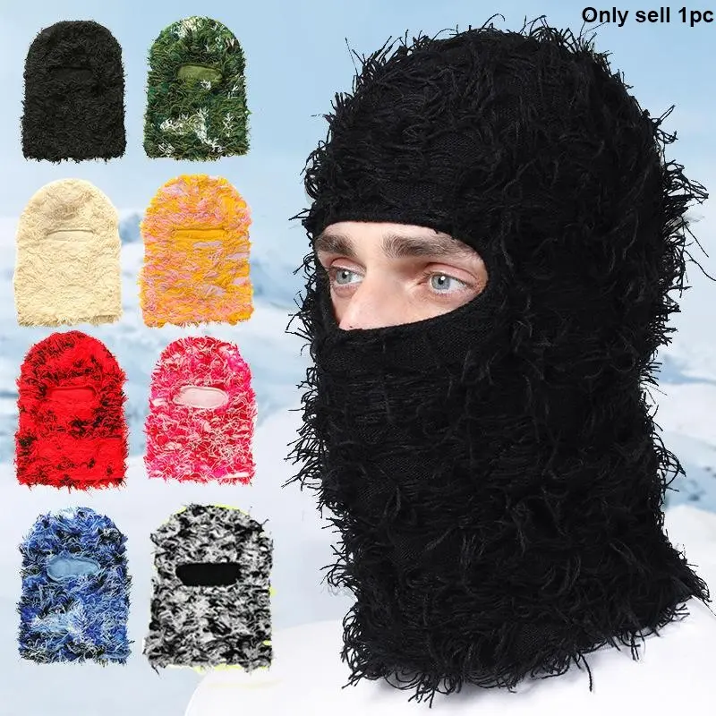 Solid Color Fuzzy Balaclava Face Mask, 1 Count Warm Windproof Thermal Ski Mask, Outdoor Knit Headgear for Men & Women