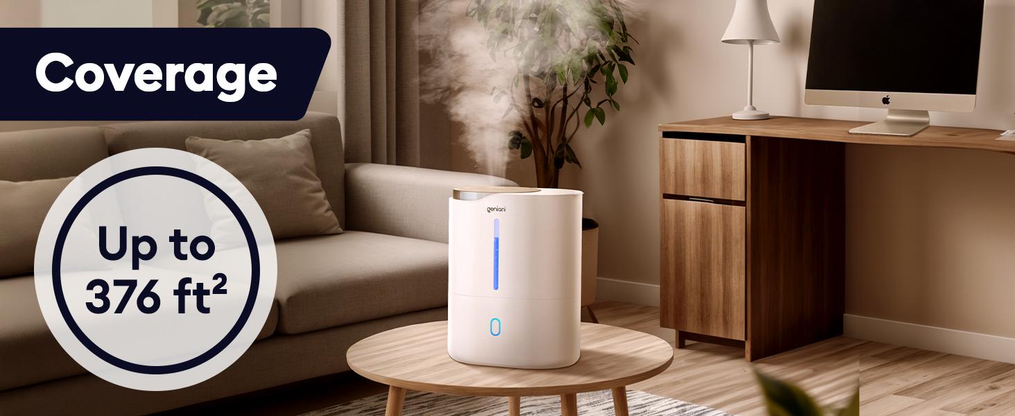 Geniani Huron 4L Ultrasonic Cool Mist Humidifier – Top Fill, Quiet for Bedroom, Plants,  Aroma Terapia  – 18h Runtime, Auto Shut-Off with Oil Scents