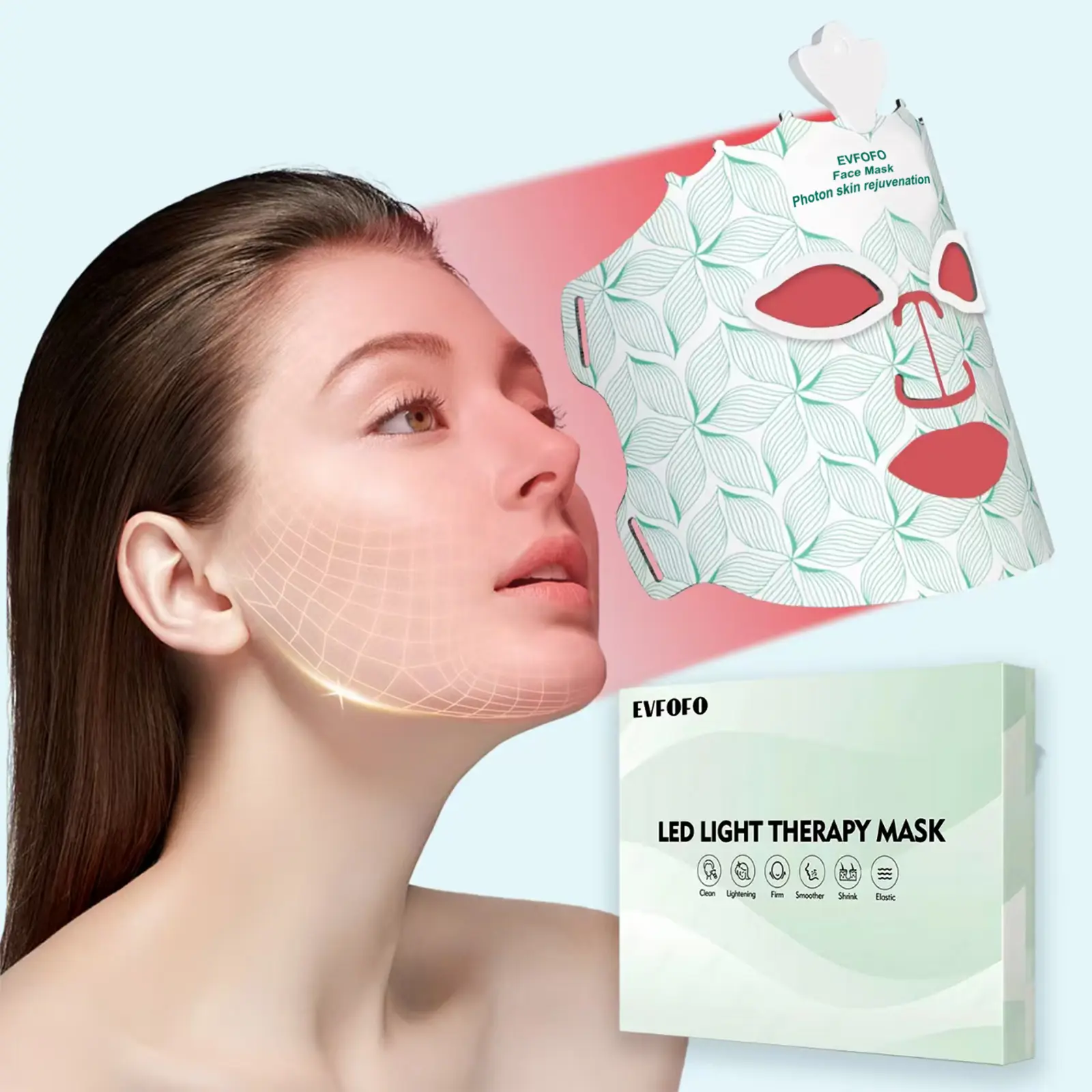EVFOFORed Light Therapy Mask , 4 Light Modes with 630nm & 850nm Infrared Light, 500mAh Rechargeable LED Face Mask for Skincare at Home and Travel, Summer Beauty Gift Ideas Colorful