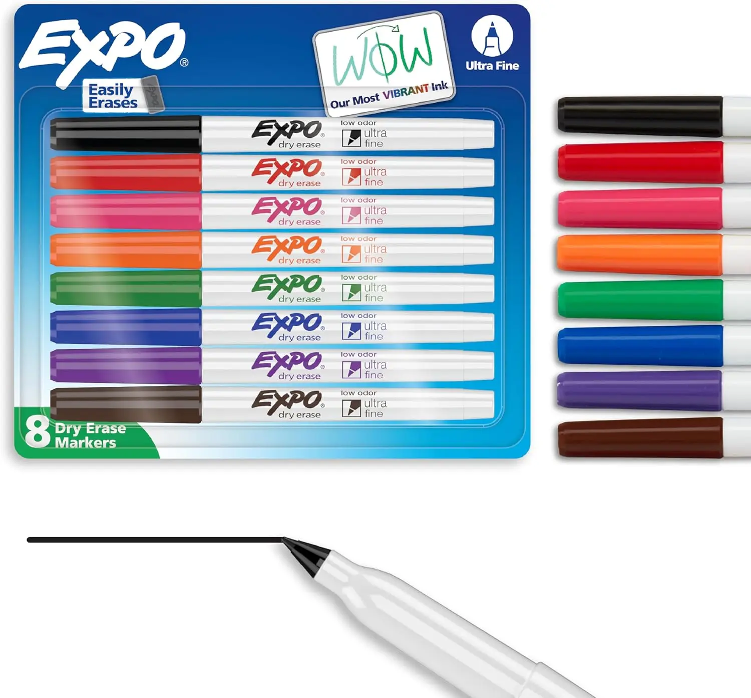 EXPO Low Odor Dry Erase Markers - Ultra Fine Point, 8-Count Colorful Markers, Office Stationery Supplies, Writing Stationery for Whiteboards & Calendars, Back to School Haul Organization Essentials