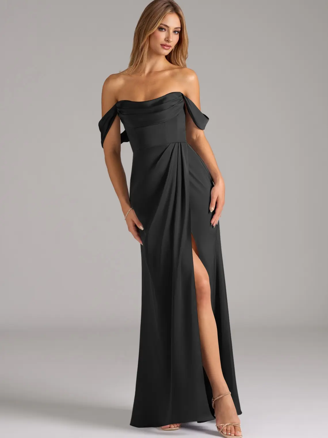 Azazie Johana Mermaid Off-Shoulder Cowl Convertible Leg-Slit Wedding Guest  Evening Satin Dress - TikTok Shop