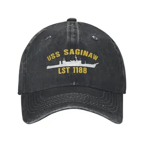 USS Saginaw Lst 11 Unisex Washed Denim Distressed Baseball casquette Cap Vintage Adjustable Dad Hat Black Breathable Sports Caps
