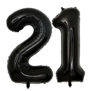 40-Inch Jumbo Black 21 Number Balloons, Helium-Inflated Party Props for 21st Birthday Décor