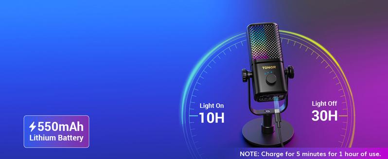 TONOR TCX3 Gaming Microphone for Xbox - RGB Condenser Streaming Mic with One Tap Mute, Long Battery Life, Fast Charging, Compatible with Capture Card