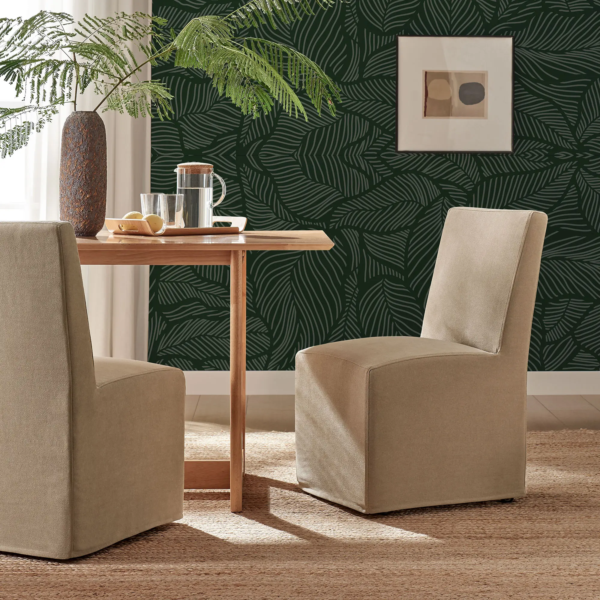 Tessera Upholstered Linen-Blend Slipcovered Dining Chair in Almond