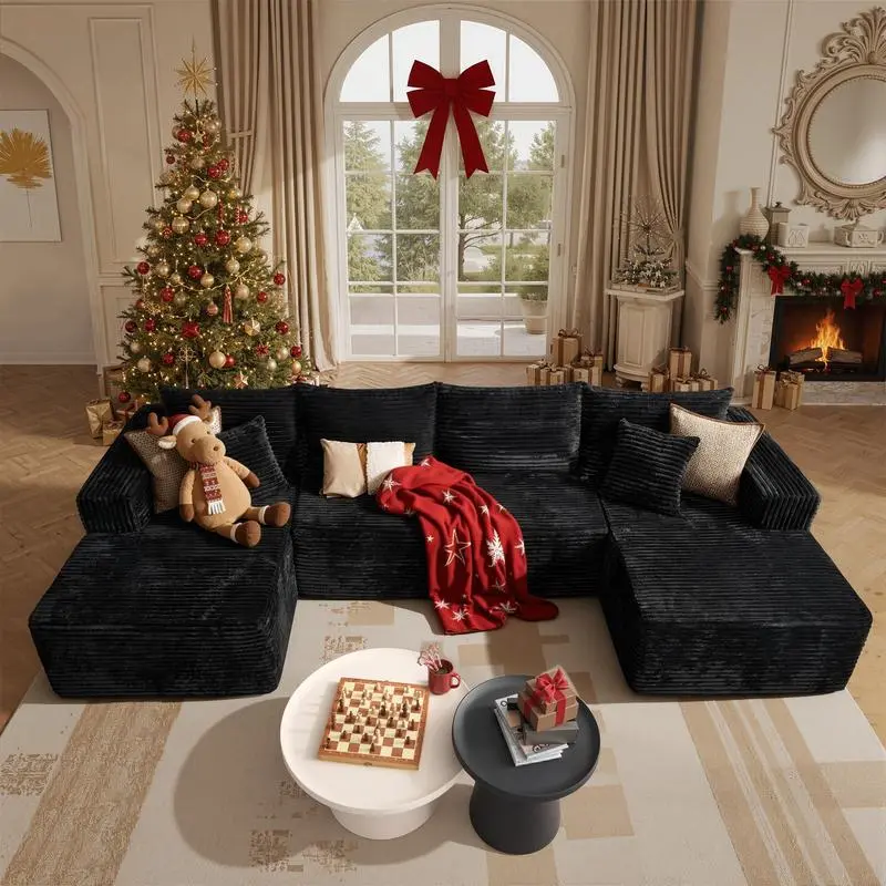 135-inch U-Shape Modular Upholstered Couch with Chaise - Premium High-Density Memory Foam, Comfy Corduroy, Modern Deep Seating, No-Assembly Indoor Living Room Furniture, Memory Foam Couch, U Shaped Couches