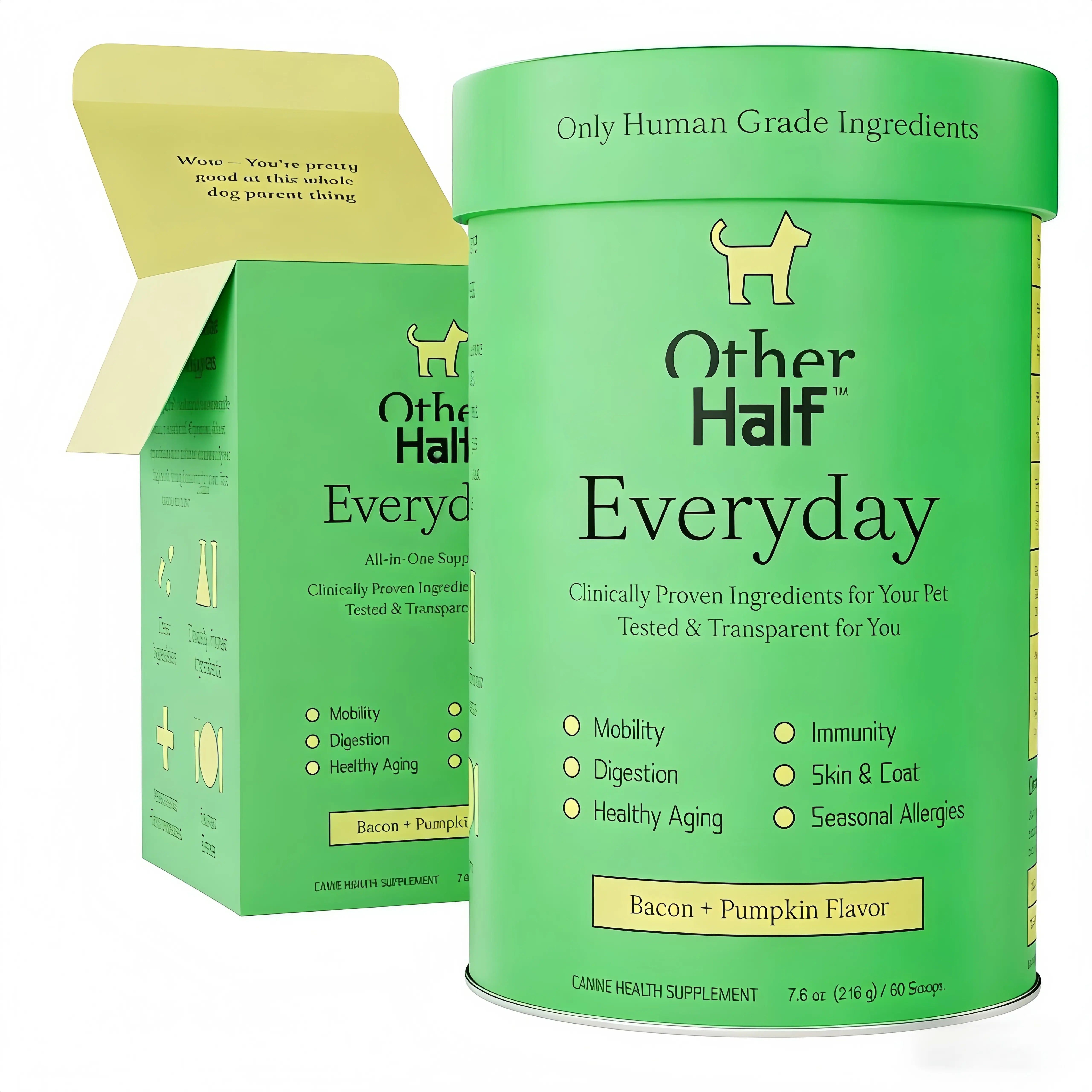Other Half Daily Canine Nutritional Supplement - 45 Natural Active Ingredients, Bacon & Pumpkin Flavor, Hip & Joint Care, Gut & Skin Allergy Support, Immunity Boost, 60 Scoops, Pet Vitamin, Daily Canine Wellness