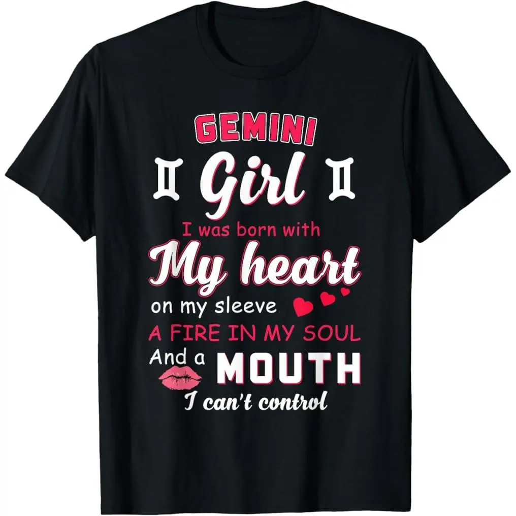 100% Premium Cotton Short-Sleeve Graphic Tee, Gemini Girl Funny Quote Print, Zodiac Sign Birthday Fit Sports Top