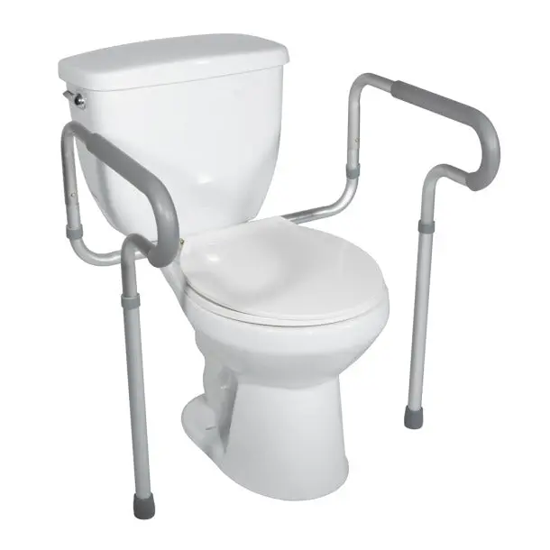 Drive Medical Single Aluminium Adjustable Toilet Support Frame for Adults - Padded Arms, 19"-23.5" Width, 1" Height Adjustable, 300 lbs Weight Capacity, 4 lbs Lightweight