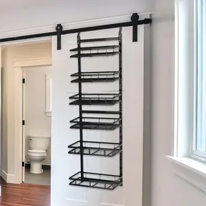 Over the Door Pantry Organizer 6-Tier - Iron Material 42x19x172cm Adjustable Height Hanging Spice Rack, Space Saving Wall Mount Storage for Kitchen Cans Bottles