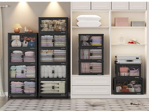 Broview V8 360Qt/480Qt/600Qt Stackable Storage Bins with Lids, Extra Large Closet Organizer Collapsible Drawer Boxes with Wheels, Folding Plastic Cabinet Containers for Home Kitchen Room Organization