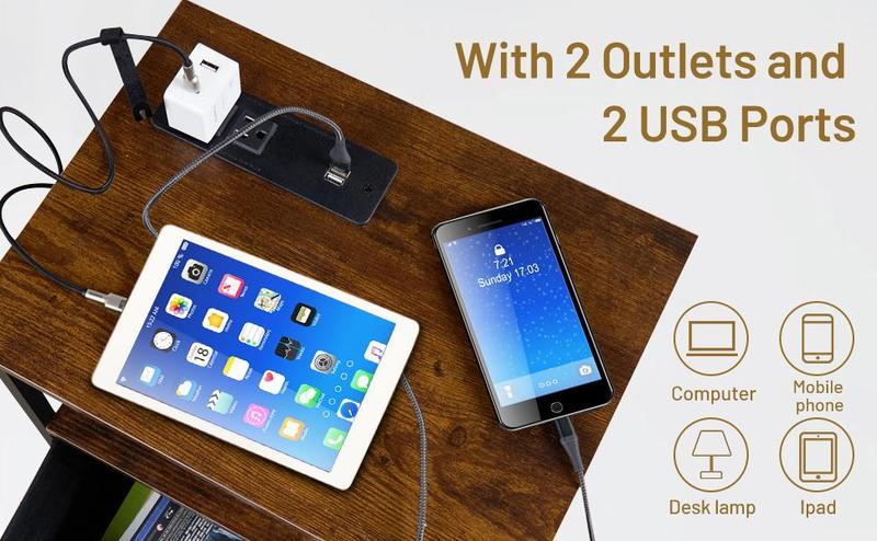 Homy Casa Anby 19" LED Nightstand Smart Side Table with USB Charging 2 Drawers RGB Mood Light Modern Bedroom Accent Table