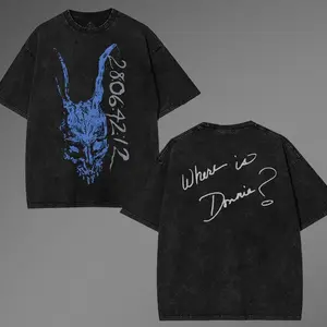 Where Is Donnie Movie Washed T-Shirt V1 Oversized Unisex Acid Washed Cotton T-Shirt, Donnie Darko Tshirt Gift For Movie Fan, Streetwear Halloween T-shirt Top VintageCouple style short sleeved shirt outfit clothing men california baggy august black fits