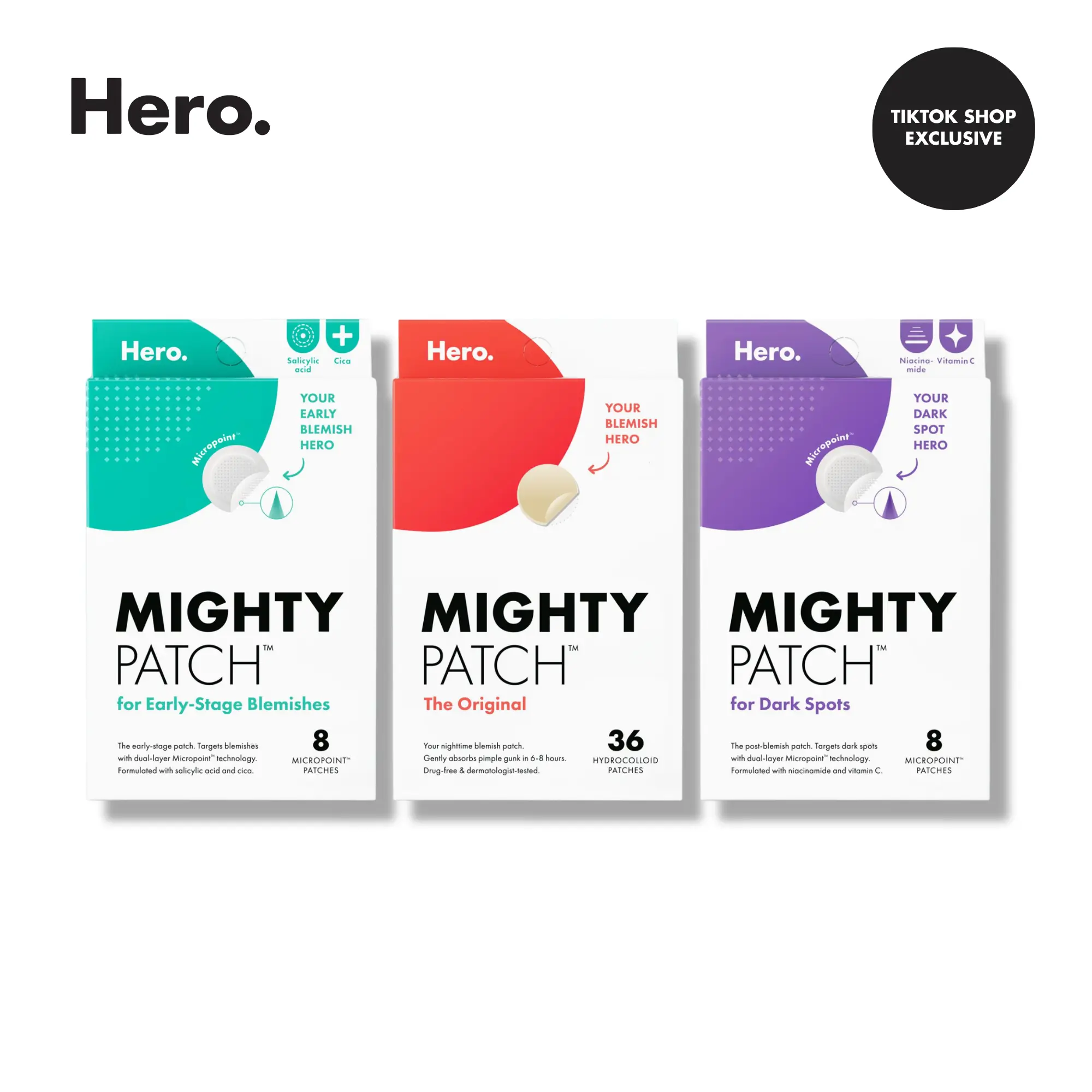 Hero Mighty Patch Micropoint Dark Spots, Mighty Patch Original, Mighty Patch Micropoint Large Pimple Patch Bundle