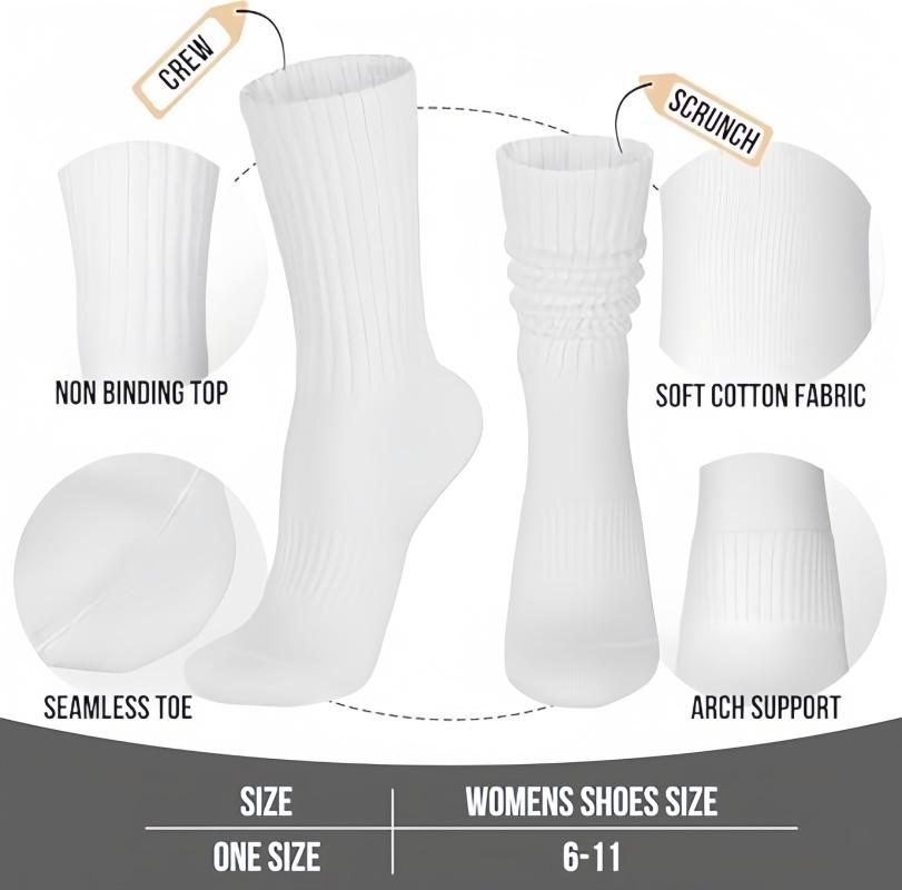 3-Pack Women's Knee-High Socks: Retro Solid-Color, Loose-Fit Mid-Calf Socks - Cotton Casual Sports Socks - Thick Ribbed, Comfortable, Loose-Fit Socks - Moisture-Wicking and Breathable - A Must-Have for Everyday Outfits