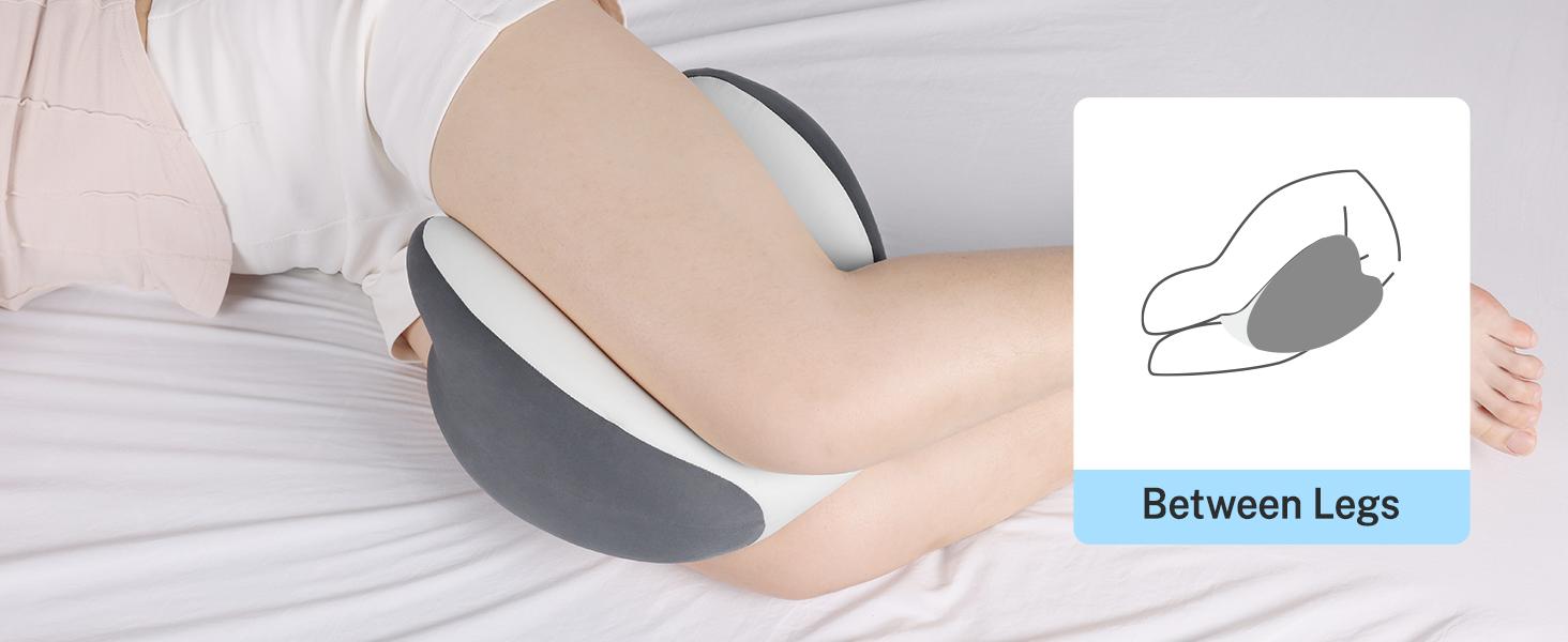 Knee Pillow for Side Sleepers, Leg Pillow with Cooling Cover, Memory Foam Leg Pillow for Side Sleeping, Heart-Shape Cushion for Hip, Back & Sciatica Pain Relief, Grey，Mother's Day Gift