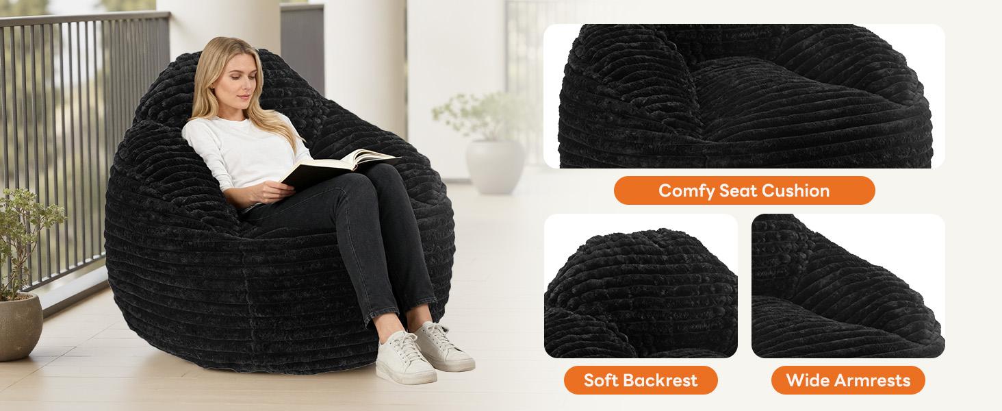 Bean Bag Chair, 39 Inch Bean Bags for Adults and Kids, Chair with Memory Foam Filled, Bean Bag Couch with Backrest and Armrests, Comfy Sofa for Living Room, Bedroom and Dorm,summerwins,outdoorfurnitureset,home decor,camping essentials