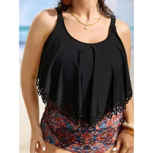 【Summer Turn-Up】【Tummy control】BlOOMCHIC Plus Size Bandana Print Patchwork Tiered Ruffles Laser Cut One Piece Swimsuit [M-6X] 2026 Summer Pick for Mother's Day