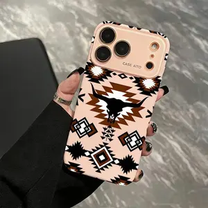 Western Aztec Bull Skull Pattern Soft Liquid Silicone Phone Case | Baby Skin Feel Matte Shockproof Cover | Cowgirl Spring Gift for Apple iPhone 17/16/15/14/13/12 (Model 952)
