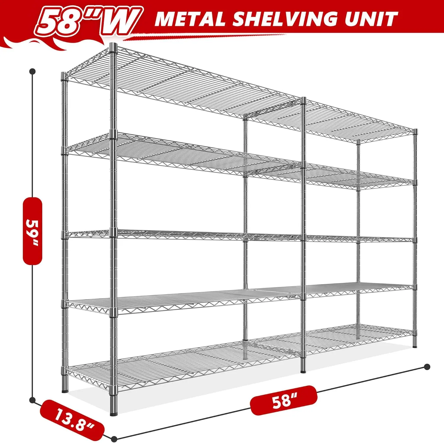 Raybee Shelf 5-Tier Adjustable Twin Shelves 1400 lbs Wire Shelving Unit for Storage Rack Heavy Duty Garage Metal Shelf Pantry Kitchen Shelving, Chrome