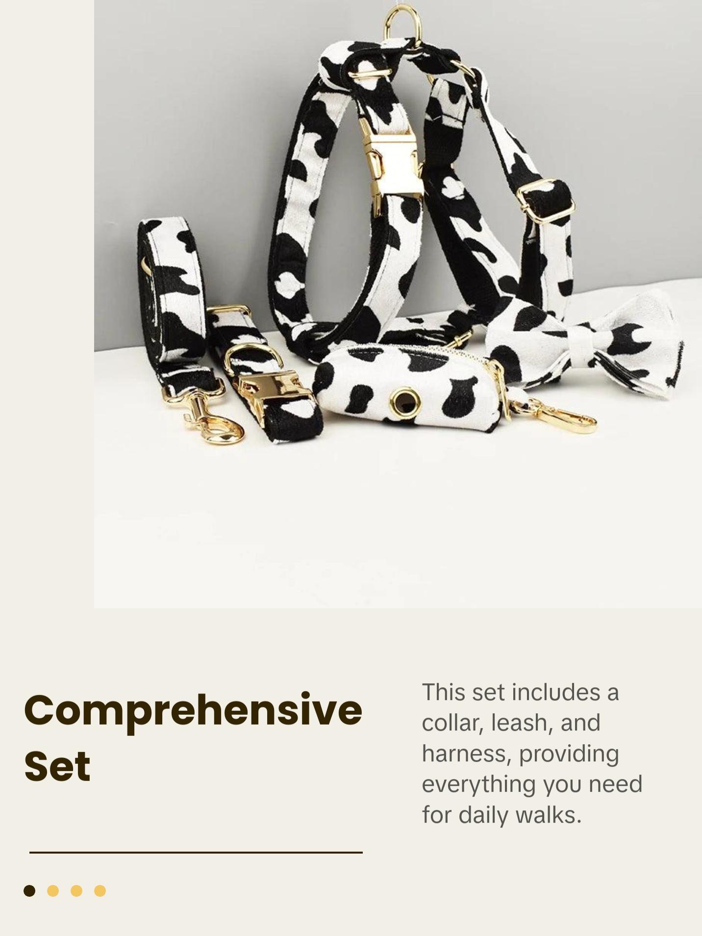 Designer Luxury Cow Print Dog Collar and Leash